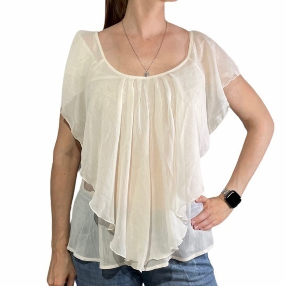 CANDIES Cream Sheer Flutter Blouse Medium
